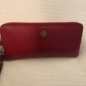 Red Tory Burch Zip Continental Wallet